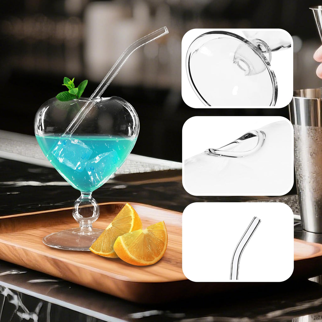 Teadokly 4PCS Heart Shaped White Wine Glasses, Glass Highball Glasses, Cocktail Glasses for Parties, Homes, Bars, Clubs, Restaurants, Hotel Venue