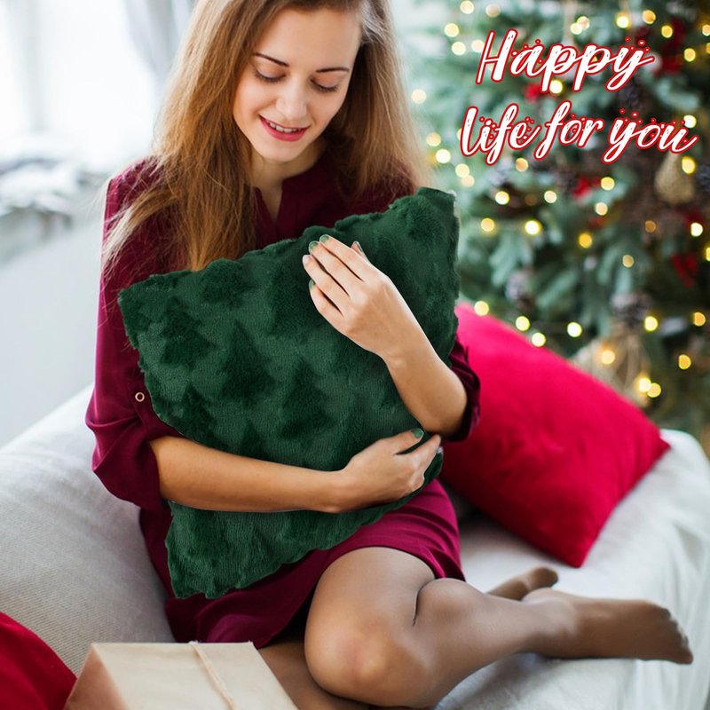 candyfouse Christmas Snow Pillow Covers 18x18 inches 2-Piece Set White Soft Plush Artificial Fur Jacquard Bedroom Sofa Holiday Winter Home Decoration