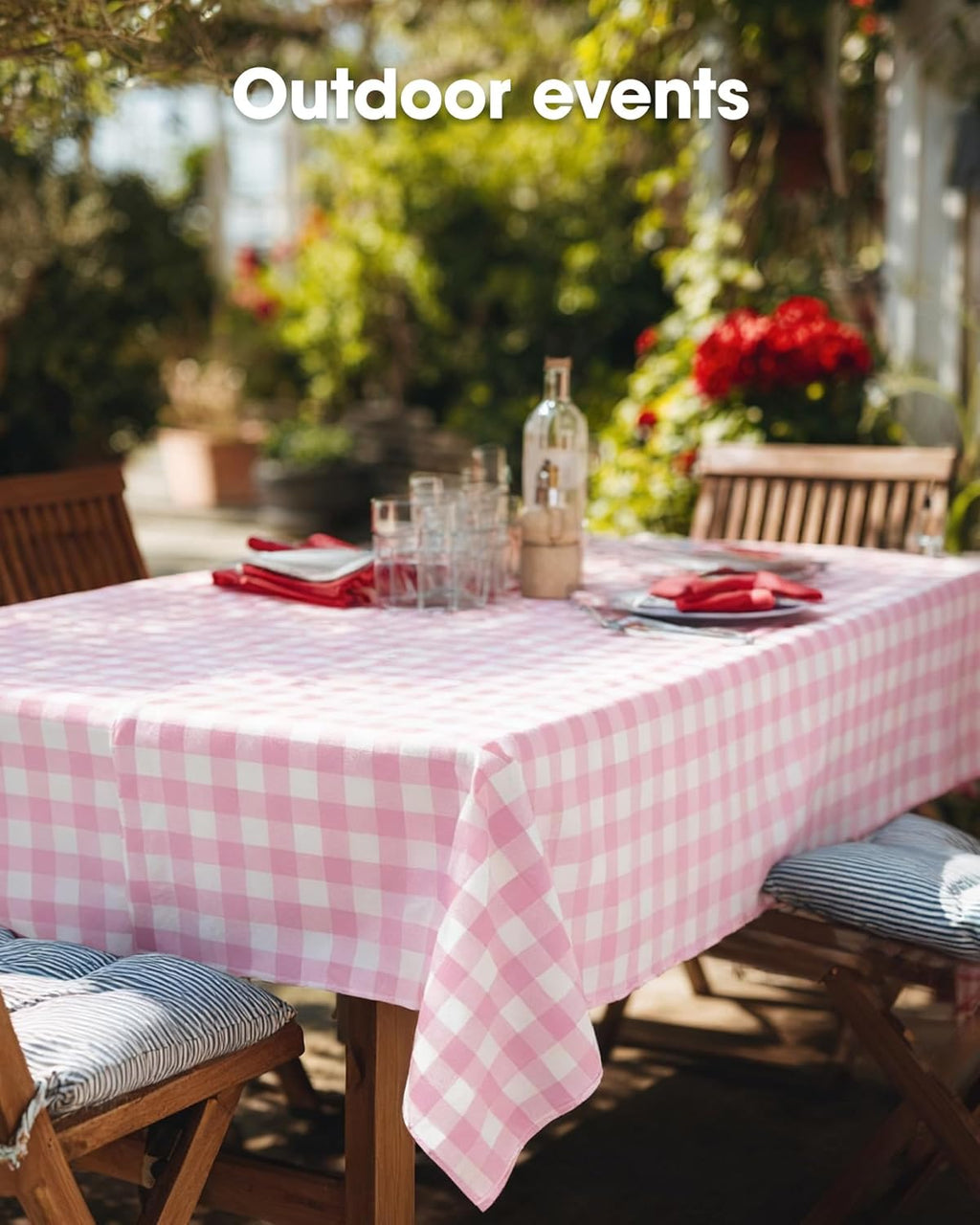 Pureegg Disposable Table Cloths - 10 Pack, 54 x 108 Inch, Sturdy Pink Gingham for Parties & Picnics
