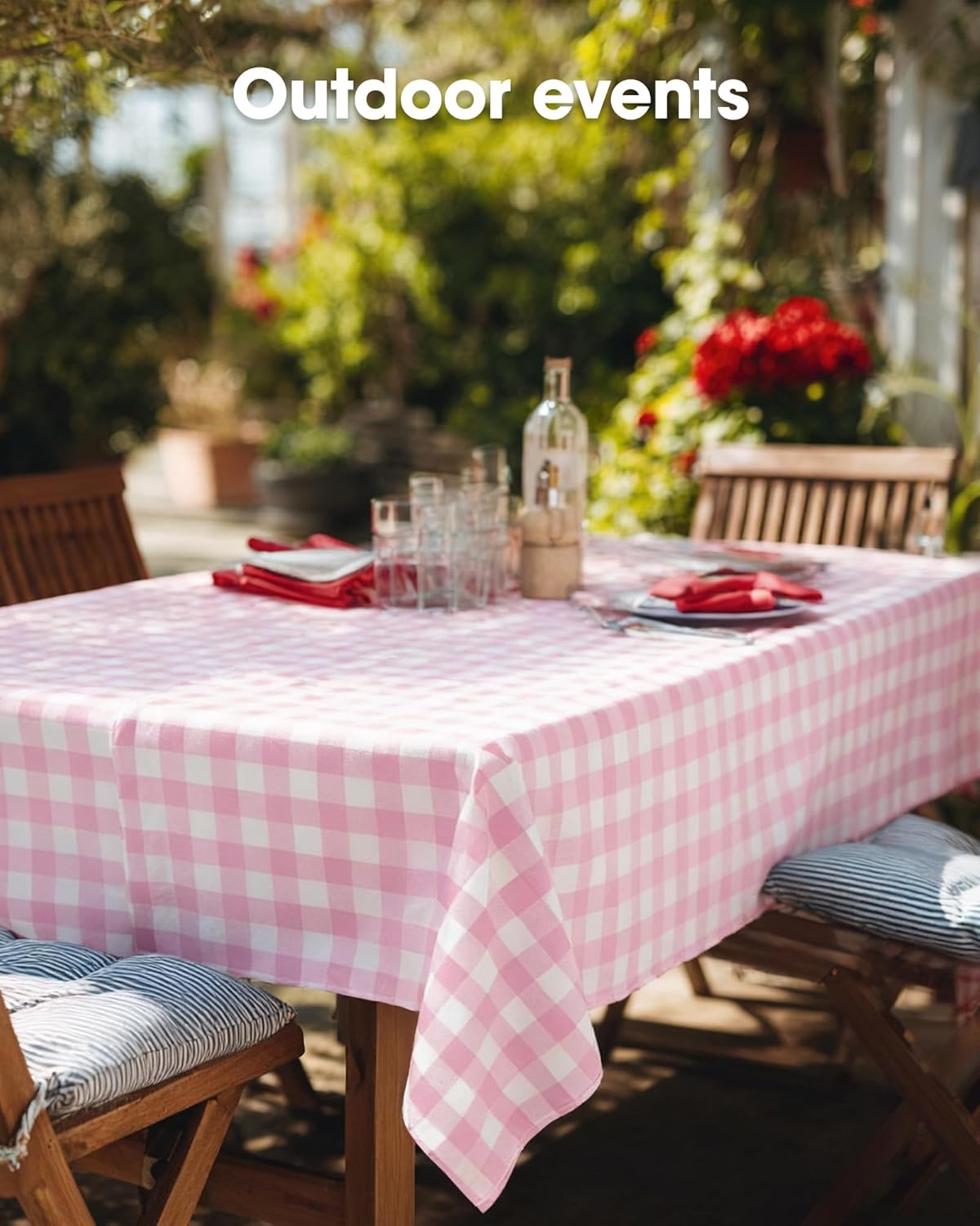 Pureegg Disposable Table Cloths - 10 Pack, 54 x 108 Inch, Sturdy Pink Gingham for Parties & Picnics