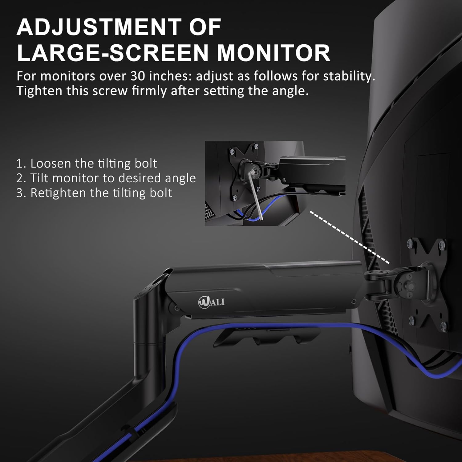 WALI Heavy Duty Monitor Arm - Adjustable Gas Spring Desk Mount for 17-49 Inch Screens | Black