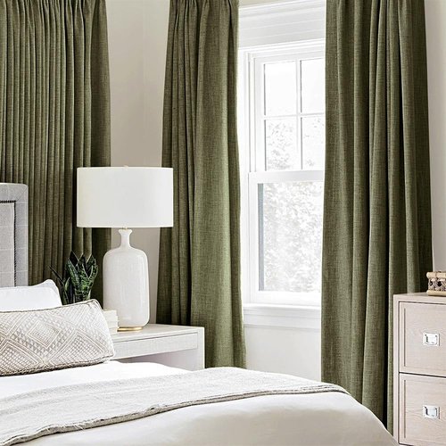 MIULEE Blackout Curtains - 100% Thermal Insulated Linen Texture Drapes | Light Olive Green, 52x90 Inch (2 Panels)