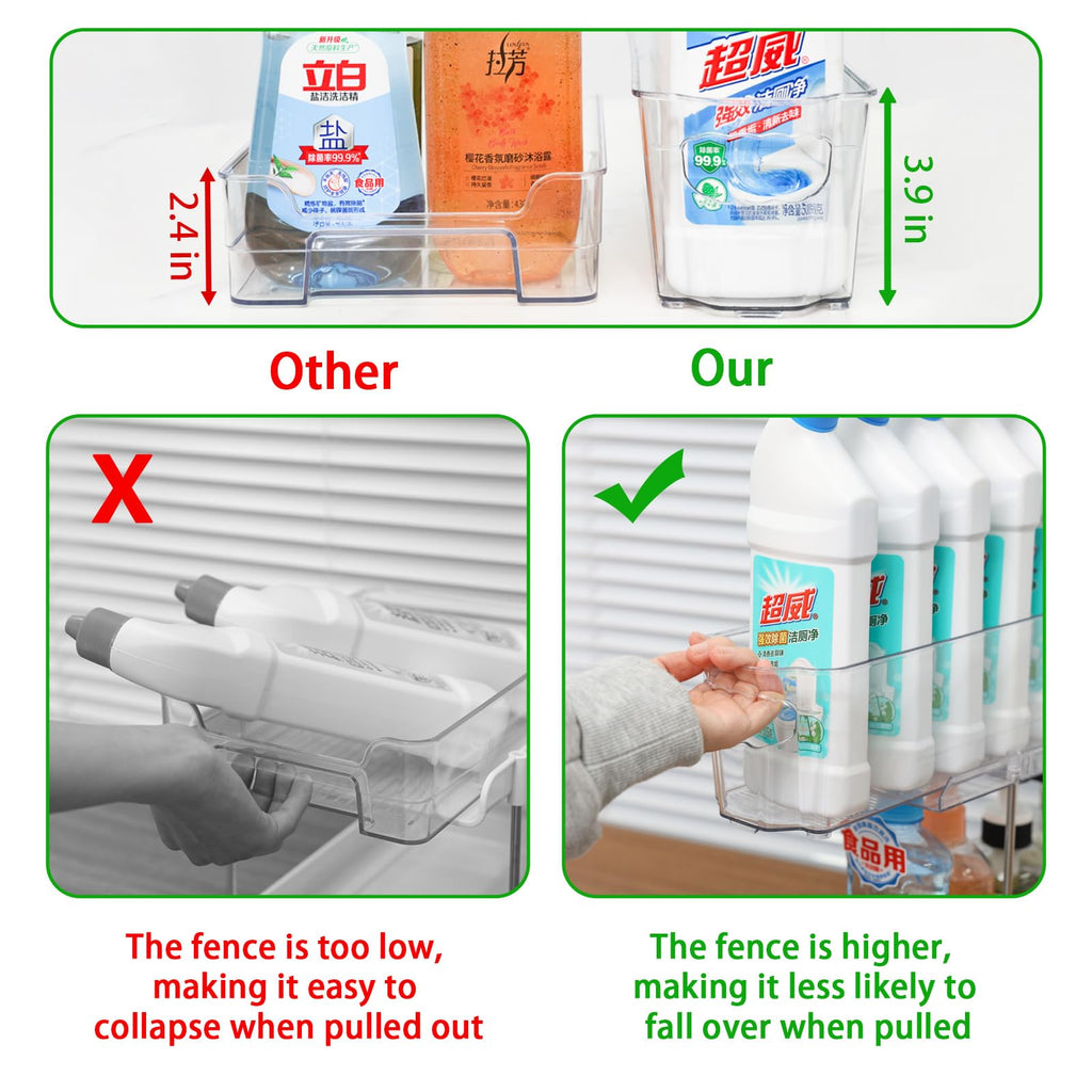 SUOXING 4 Pack Bathroom Under Sink Organizer for Small Spaces,5.1" Narrow 2 Tier Under Cabinet Storage for Cleaning Supplies Organization,Pull Out Kitchen Cupboard Underneath Sink Organizer,Clear