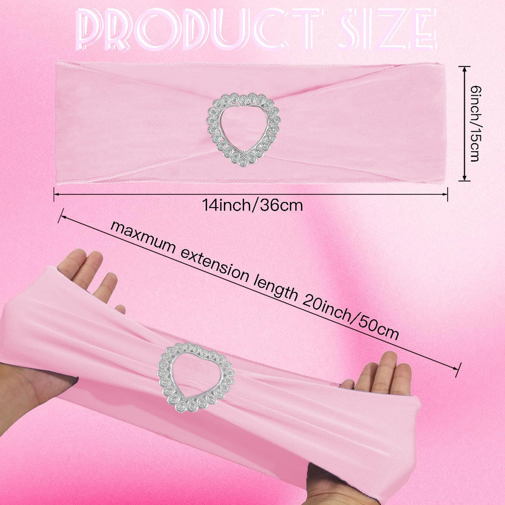 Skiennix Spandex Stretch Chair Sashes - 100PCS Universal Elastic Covers with Buckle Slider | Pink