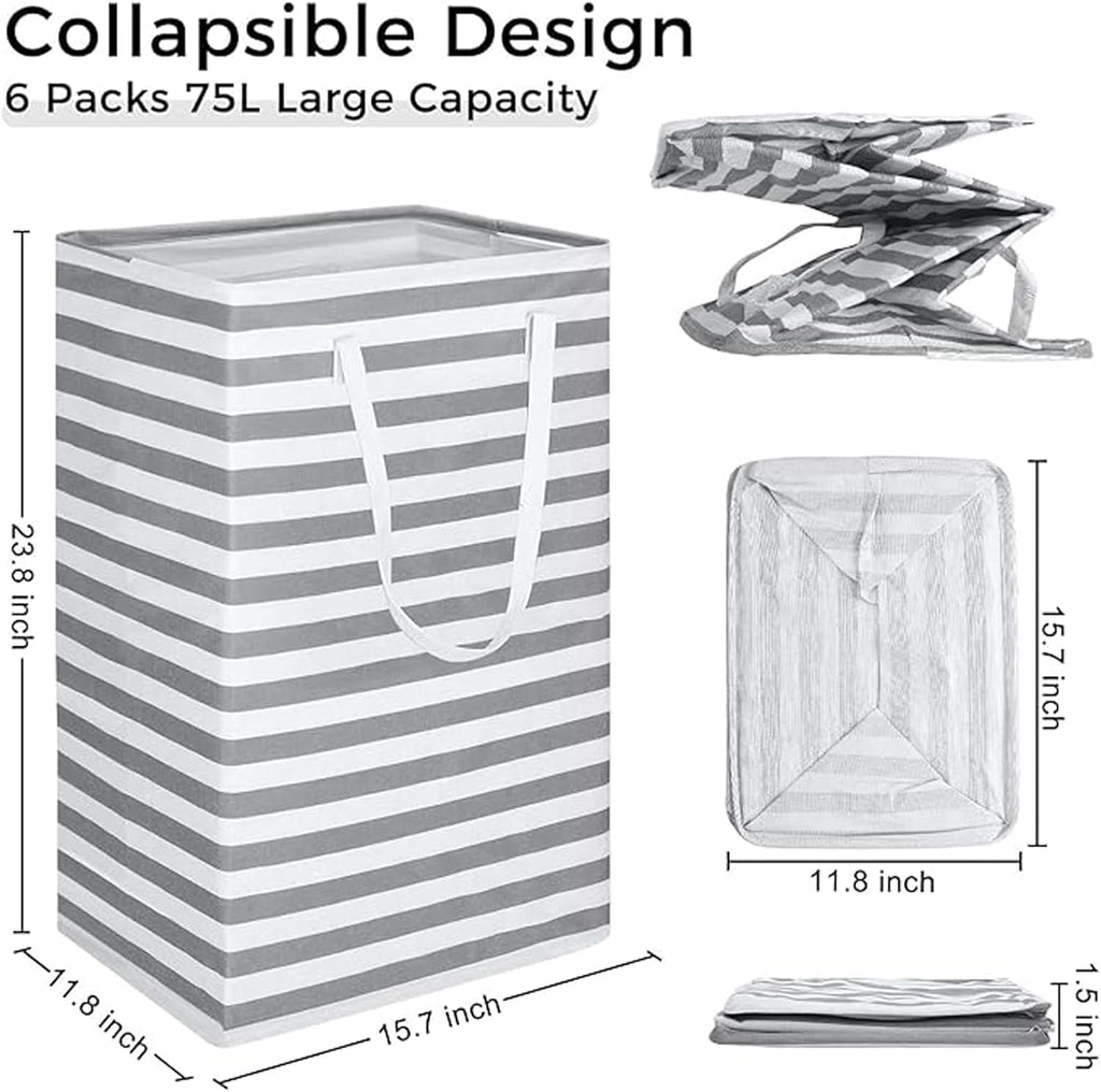 Skiennix Large Collapsible Laundry Hamper - Waterproof Freestanding Basket with Easy Carry Handles | 75L Gray