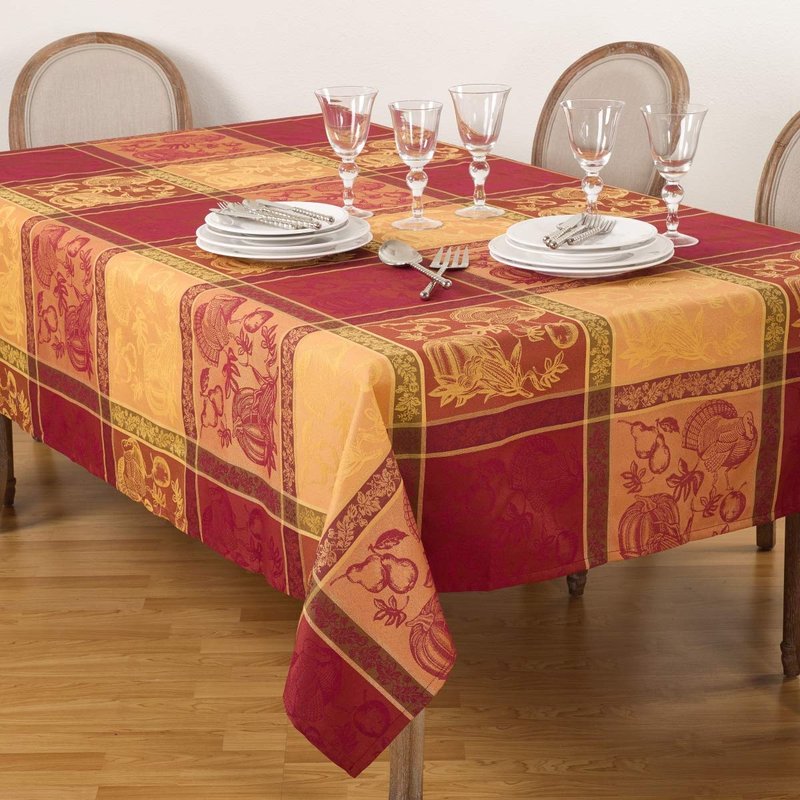 SARO LIFESTYLE Thanksgiving Jacquard Tablecloth – Fall Harvest Design, Multicolor, 72"x180"