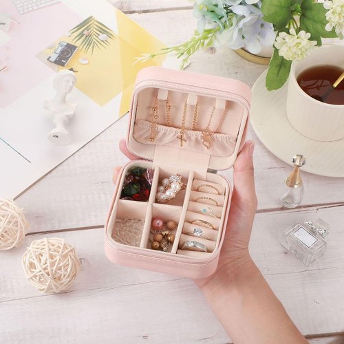 Canlierr Small Travel Jewelry PU Leather Boxes Bulk Bridesmaid Proposal Gift Boxes Portable Jewelry Case Organizer for Women(Pink,18 Pcs)