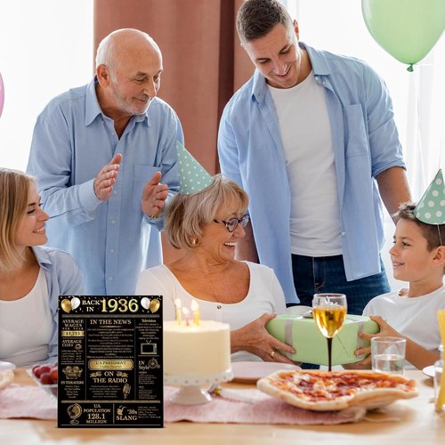 Back In 1936 | 90th Birthday Party Decorations - Black and Gold Wooden Sign for Men & Women