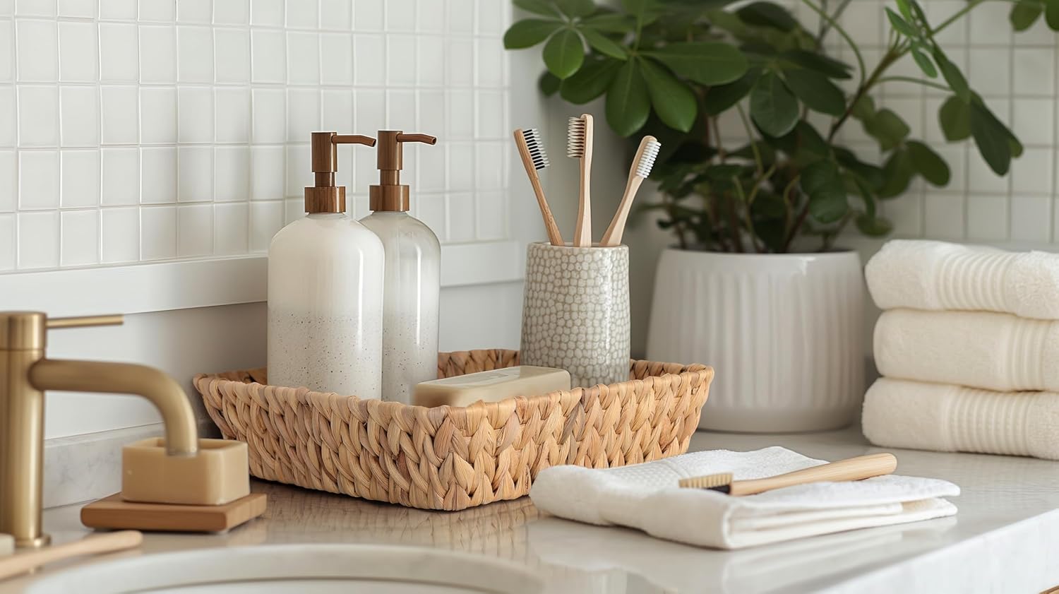 Wicker Basket Tray Set - Small Rattan Baskets for Gifts & Organizing | 2-Pack Decorative Baskets