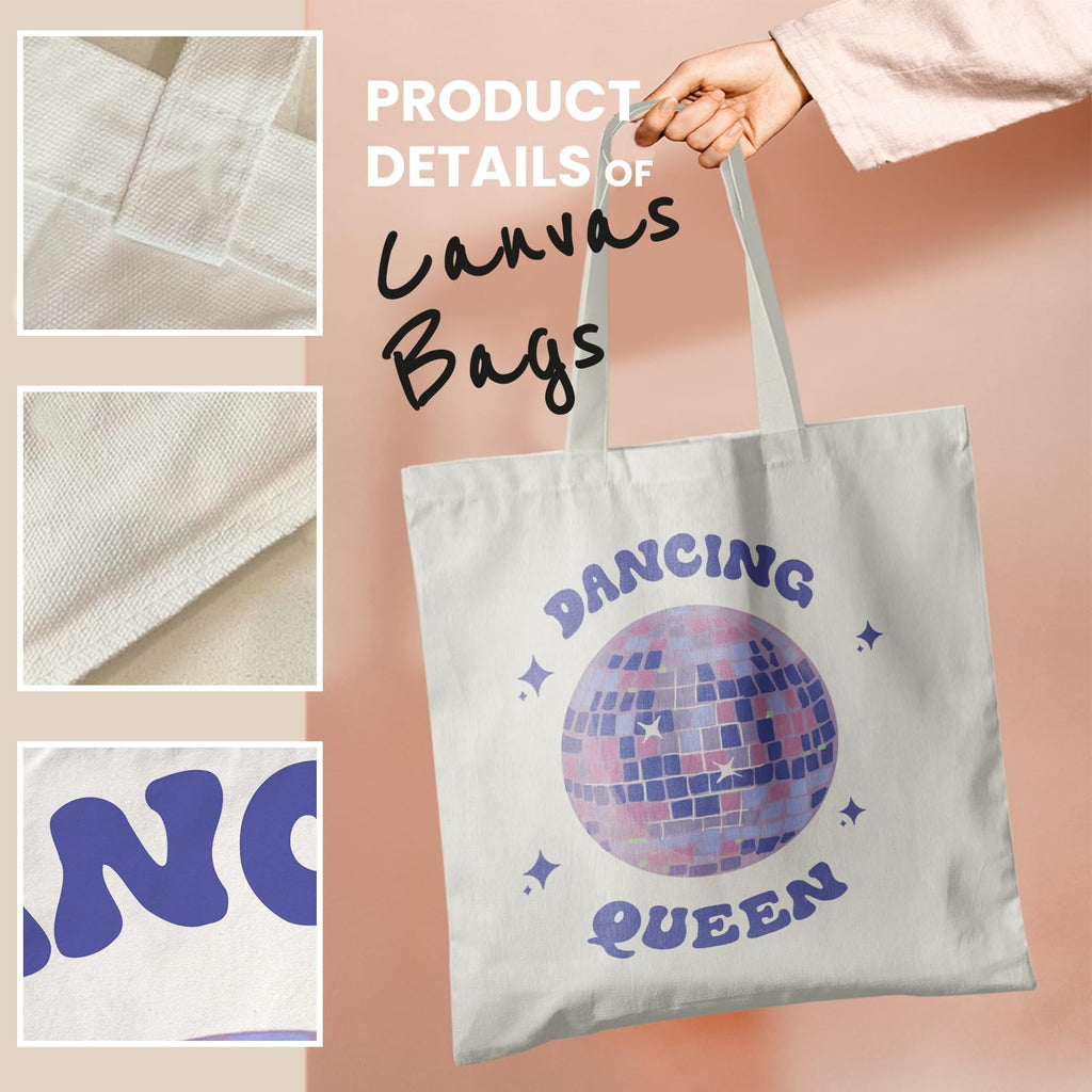 Veqzc Dancing Queen Tote Bag - Purple Disco Ball Canvas Tote for Women, Dance Teacher & Lover Gifts, Reusable Shopping Bags