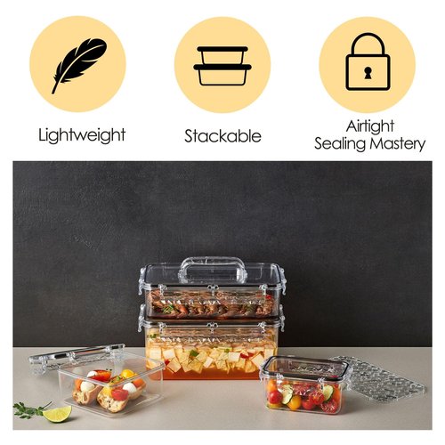 Airtight Food Storage Container with Lid(21.5 + 26.5 oz ,5 Removable Boxes) - Tritan 100% | BPA-Free | Candy and Nuts Organizer| Fruits, Vegetables | Travel, Party and Picnic | Meal Prep| Lunch box