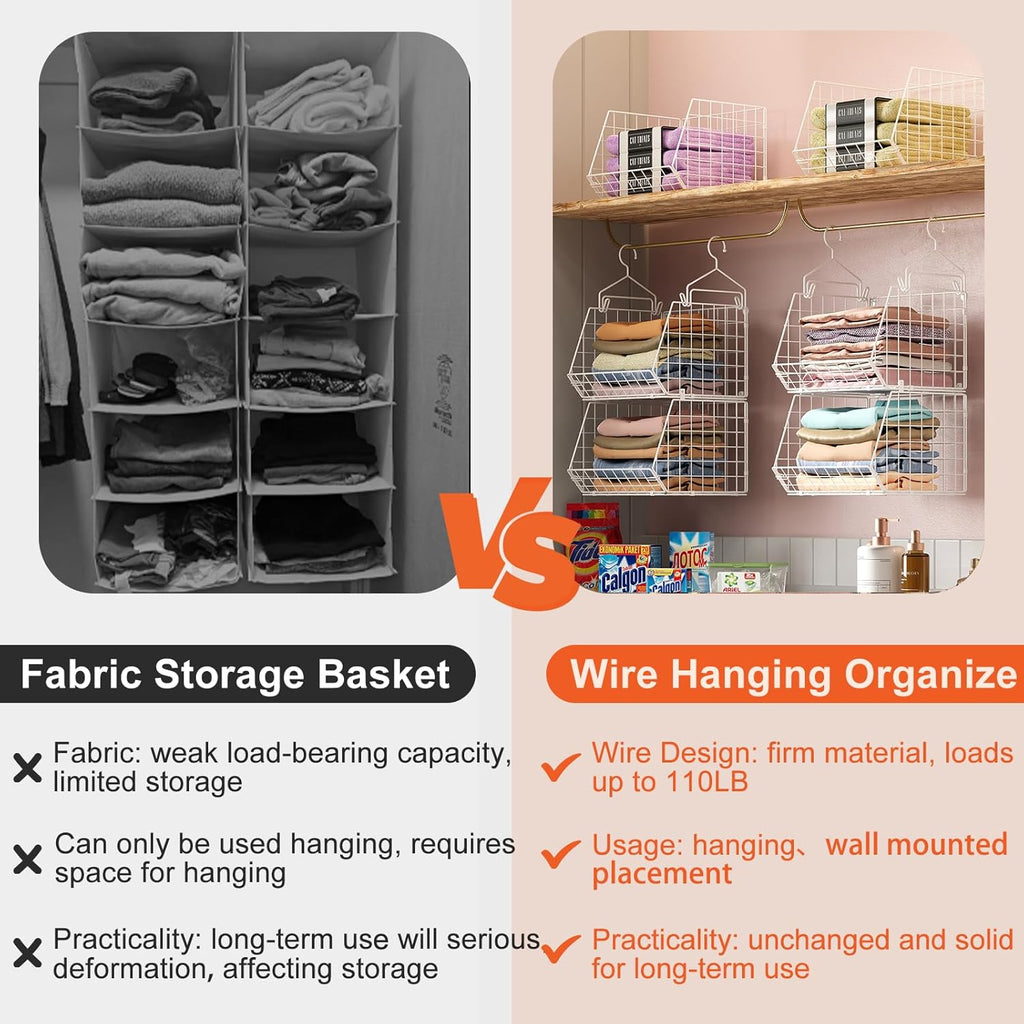 X-cosrack 6-Tier Closet Hanging Organizer - Versatile Clothes Shelves with Hooks & Baskets for Shoes, Handbags, Accessories