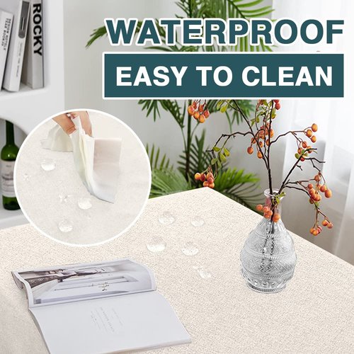 FantasDecor Linen Textured Table Cloths Rectangle Tablecloth Waterproof Spill-Proof Wrinkle Free Rectangular Cover for Dining Room and Outdoor Use, Heather Ivory, 60 x 102 Inch