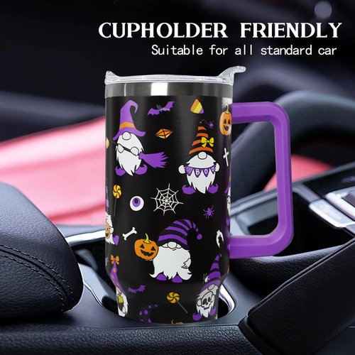 Ceovfoi 40 oz Halloween Gnome Tumbler, Insulated Stainless Steel Travel Mug, Gothic Halloween Gnome Decor Gift for Women