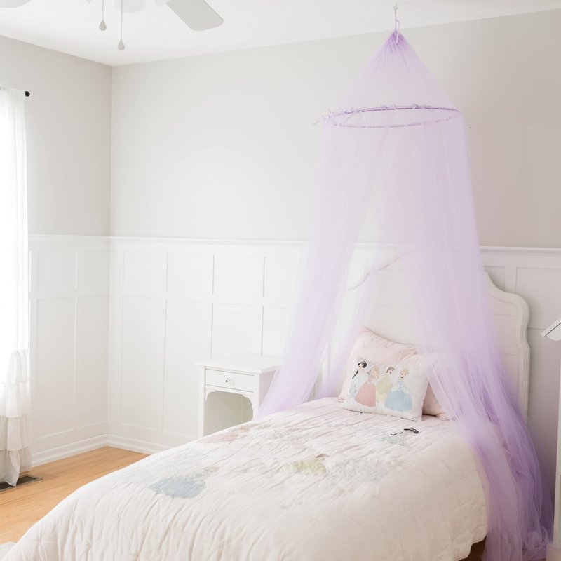 Jenn & Joos Purple Princess Bed Netting Canopy for Girls - Hanging Reading Nook for Toddler - Kids Bedroom Decoration Mermaid Theme - College Dormitory Room Accessories