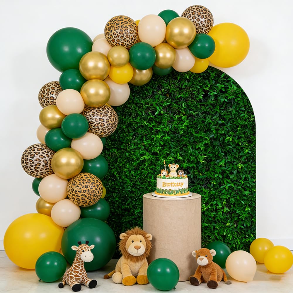 Aerdce 4x7ft Green Leaves Arched Stretchy Fabric Covers Double-Sided Arched Backdrop Stand Covers Chiara Backdrops for Wild Birthday Junlge Safari Parties Props GX-310