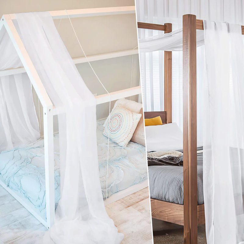 NICETOWN Decorative White Bed Canopies & Drapes for Kids Room - Voile Sheer Toddler Bed Canopy Curtain Scarf Valance DIY for Bedroom/Party (1 Panel, W114 x L180)