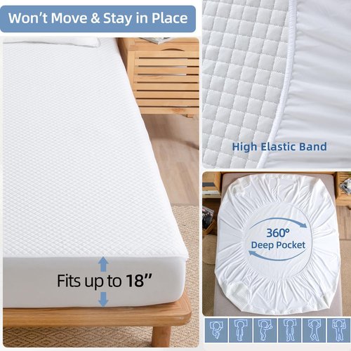 JOSOP Waterproof Mattress Protector - Breathable Bamboo Viscose Queen Cover | 20" Deep Pocket, Washable