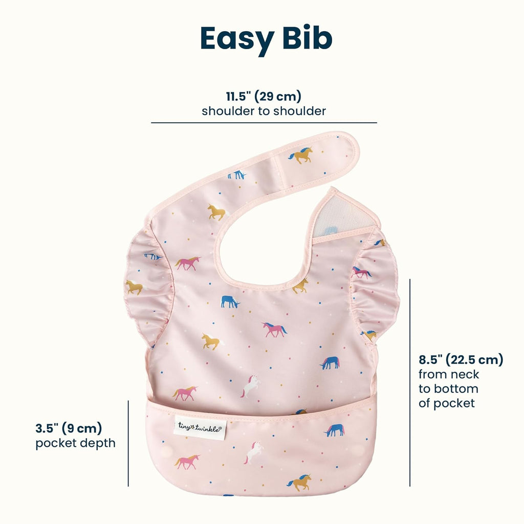 Tiny Twinkle Baby Bibs - Mess-Proof, Waterproof Toddler Feeding Bibs with Catch-All Pocket | 3 Pack Unicorn Design