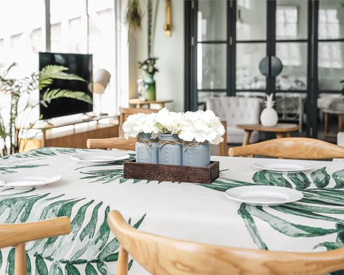 Mkono Decorative Wood Tray - Mason Jar Centerpiece with 3 Painted Jars & Artificial Flowers | Rustic Farmhouse Decor for Dining Room & Living Room