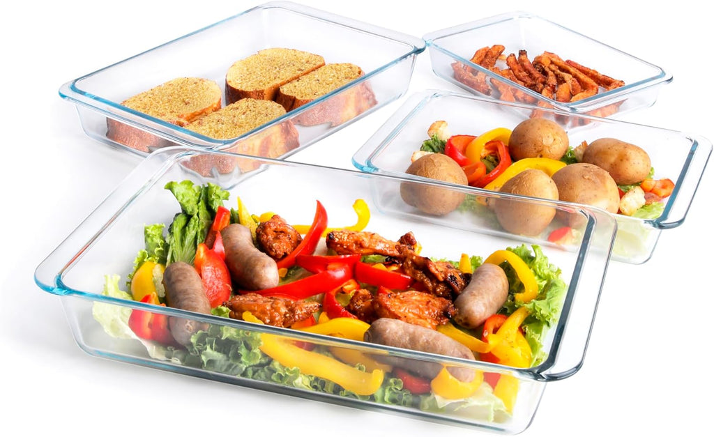 Tempered Glass Baking Pan Set by Basic - 4-Piece Oven & Microwave Safe | 1L, 1.7L, 2.8L, 4.2L Sizes