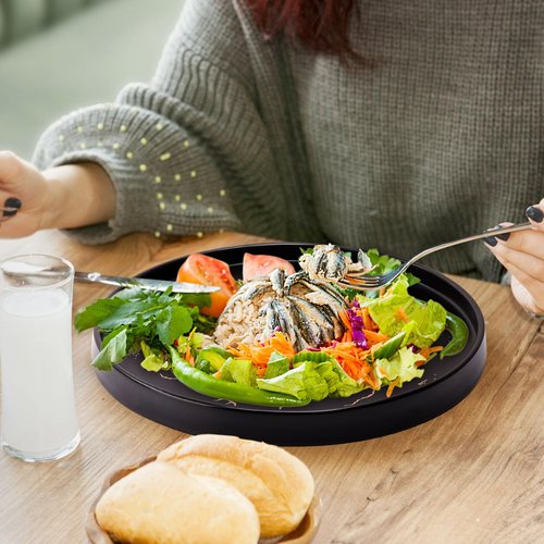 WEWBABY Ceramic Dinner Plates Set of 4, 10 Inch Dish Set Large Stoneware Plates for Kitchen, Modern Plates - Microwave, Oven, and Dishwasher Safe, Scratch Resistant - Matte Black and White
