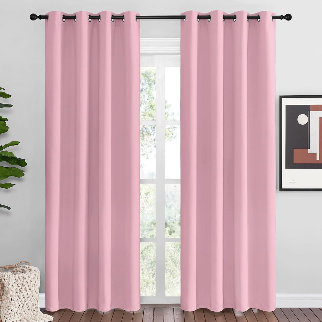 NICETOWN Crystal Pink Blackout Curtains - Thermal Insulated Grommet Drapes for Living Room (1 Pair, 55 x 86 Inches)