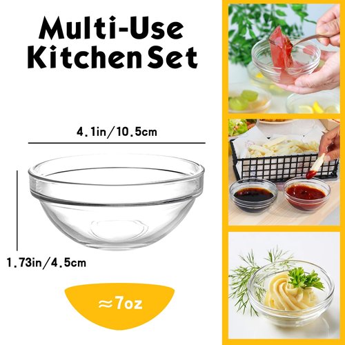 Etolies 18 pack 4 Inch(7oz) Glass Prep Pinch Bowls,Mini Clear Small Glass Bowls Set of 18,Serving Bowls Stackable for Kitchen Prep, Dips,Cooking Toppings,Condiments