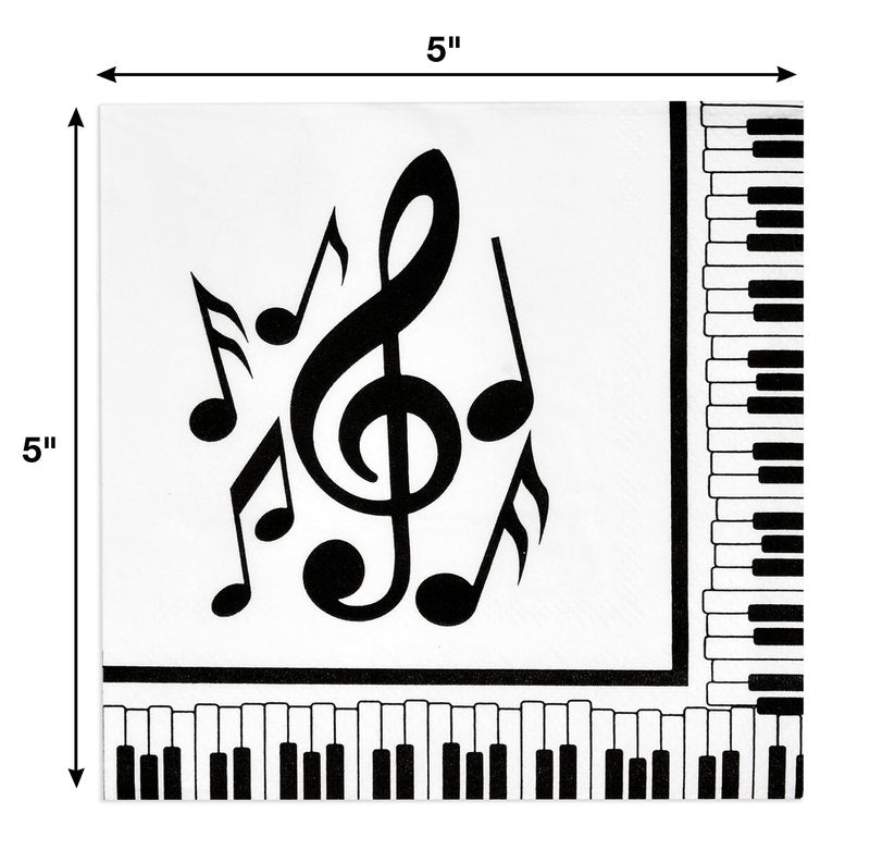 Gift Boutique 100 Count Musical Notes Cocktail Beverage Napkins Disposable Paper Decorative Black & White Music Piano Keys Dessert Napkin Karaoke