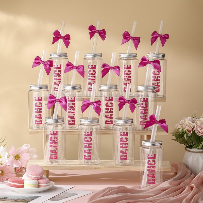 LemonRoad 12 Pcs Dance Recital Tumblers Bulk, Dancer Gifts for Girls, Teens, Her Reusable 11.8 oz Plastic Coquette Bow Aesthetic Cup with Lids and Straws for Ballerina Dance Lovers