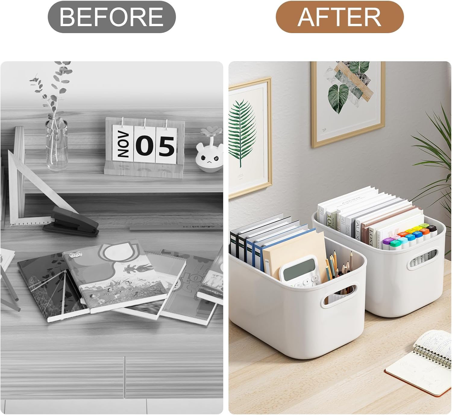 ORGIDOL 8-Pack White Storage Bins with Lids - Stackable Organizing Containers for Crafts & Snacks | 9.85x6.9x5.7 Inch