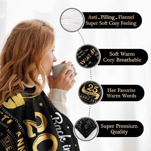 Yomaisky 25th Anniversary Blanket Gifts Gift for 25th Silver Wedding Anniversary 25 Years of Marriage Gifts for Mom Wife Dad Husband Friends Grandparents Throw Blankets 60Lx50W Inch Gold
