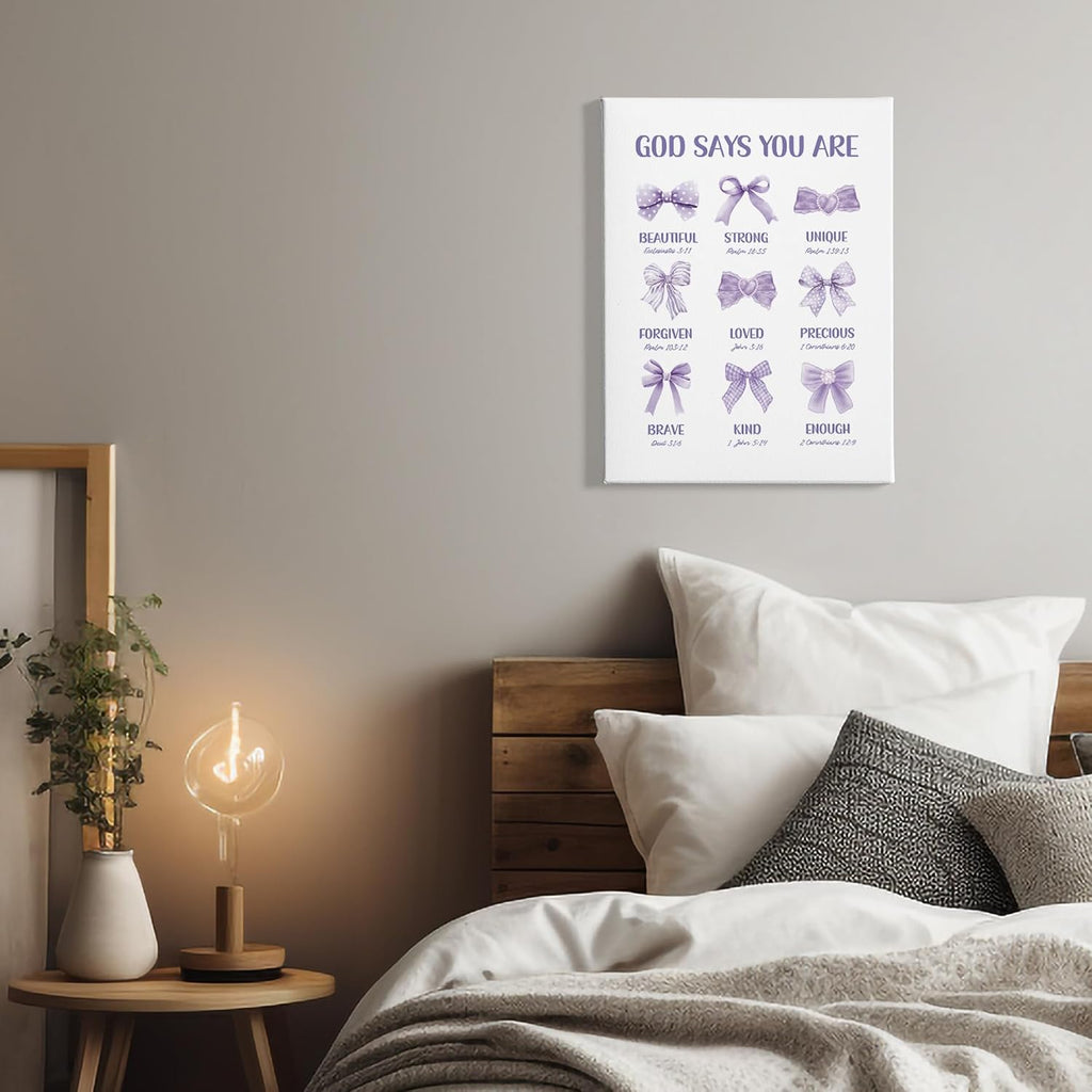PHAMTE Christian Wall Art Decor - Inspirational Purple Bow Canvas 11x14 for Girly Room & Dorm
