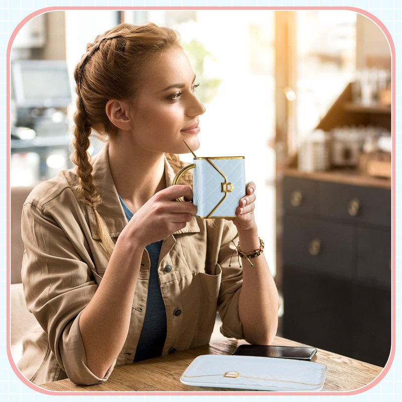 Sliner Handbag Coffee Mug Set- 4 Sets Handbag Coffee Mug with Saucer Spoon 10 Oz/ 310 ml - Cute Ceramic Creative Tea Cup for Women Girls Valentines Gift(Classic)