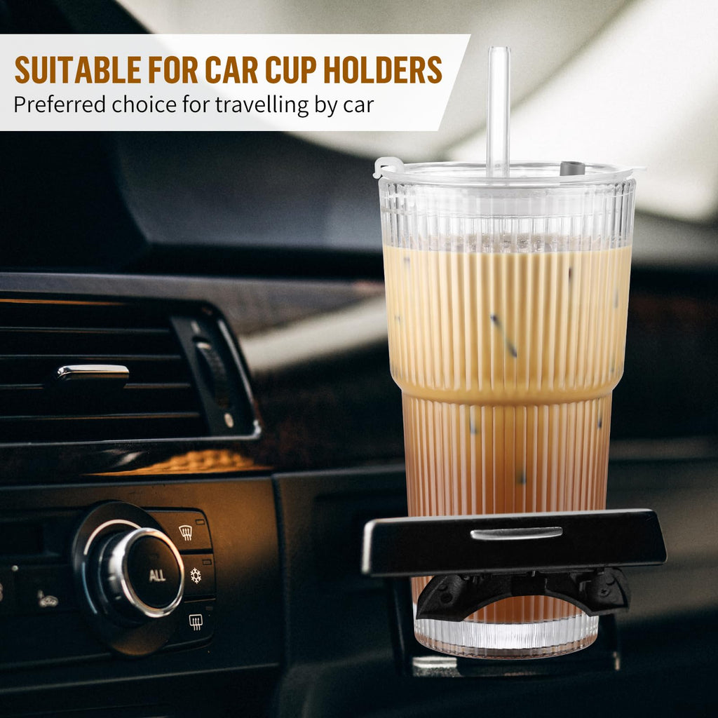 CWHHRN 20 oz Glass Cup with Lid and Straw, Glass Tumbler with Straw and Lid, Vintage Glassware for Whiskey Cocktail Beer, Iced Coffee Cups with Lid (1 PACK)