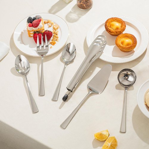 KINGSTONE 8-Piece Serving Utensils Set - Premium 18/10 Stainless Steel for Buffets & Parties