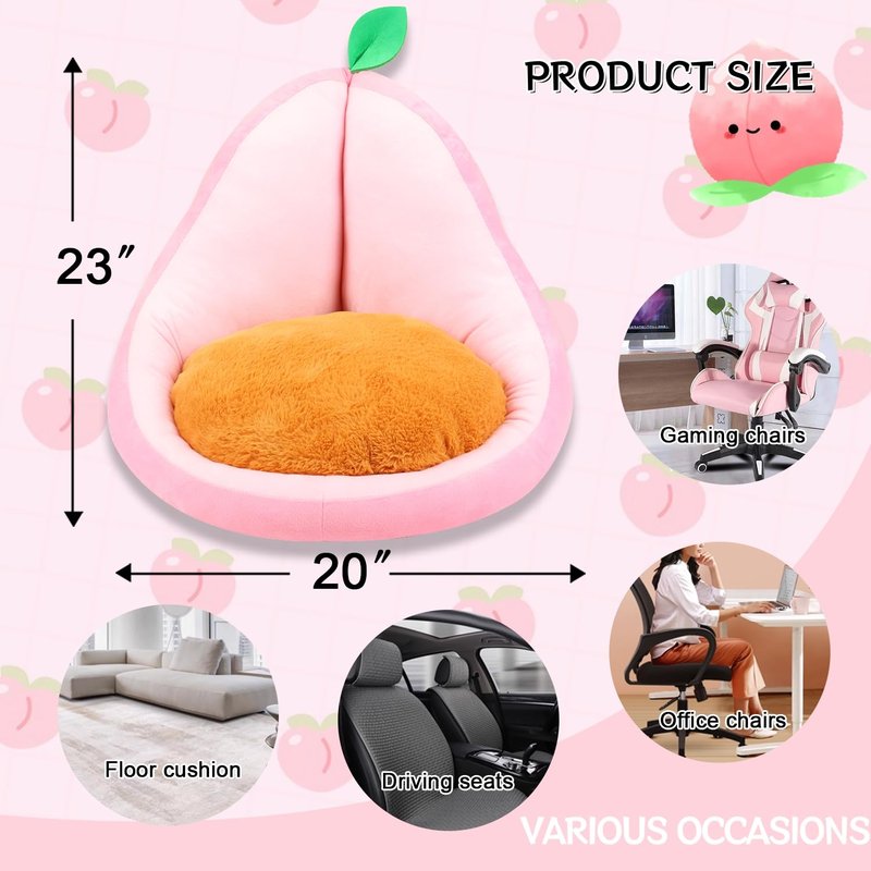 Sexysamba Cute Fruit Gaming Chair Cushion with Backrest Non-Slip, Comfy Kawaii Computer Chair Pad for Gamer Chair Seat Cushion Armchair Pillow for Office Desk Home Decor,20"x23",Peach