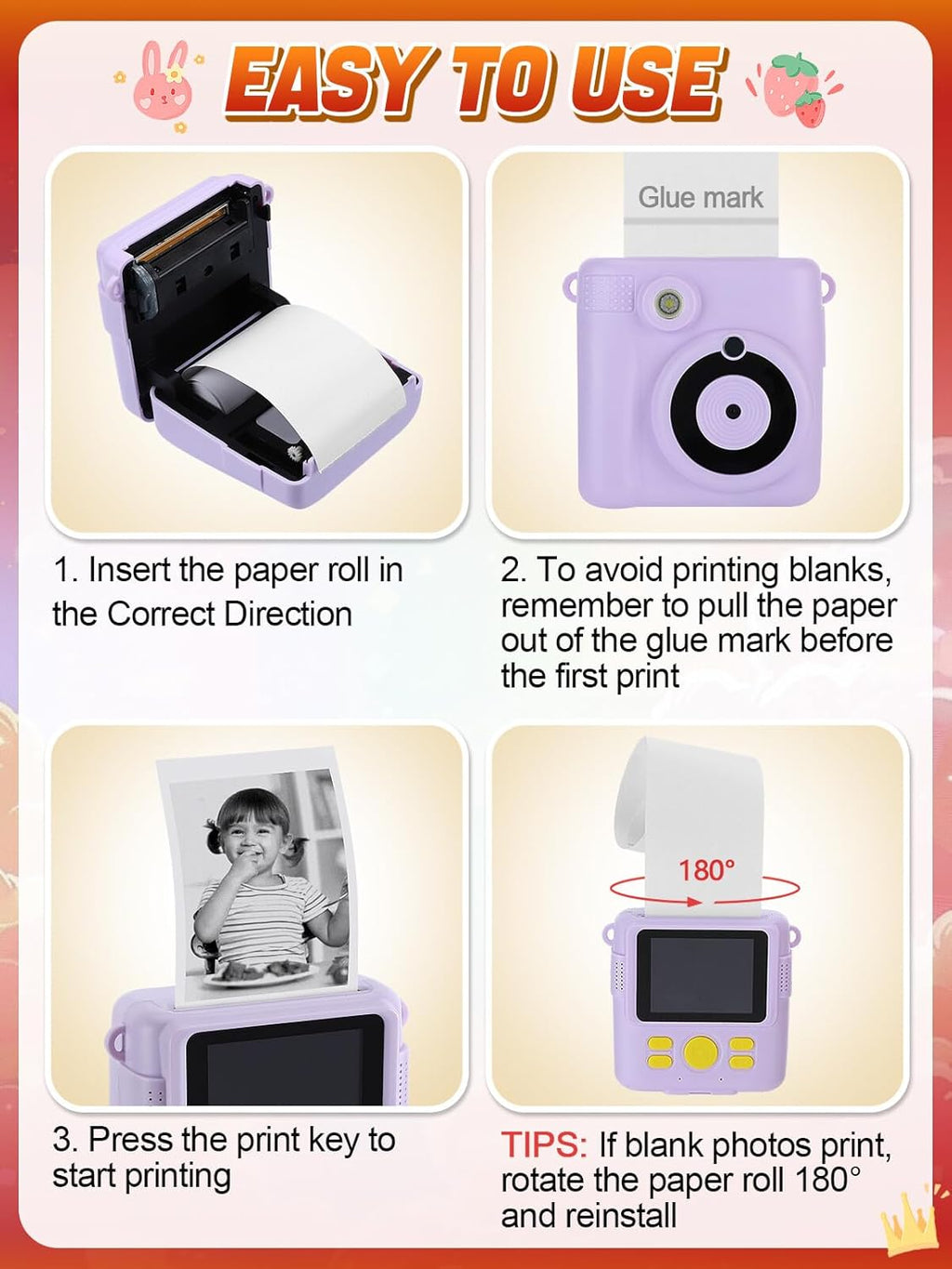 Skiennix Instant Camera Print Refill Paper - 12 Rolls of Thermal Photo Printer Paper for Kids, Perfect Birthday Gift
