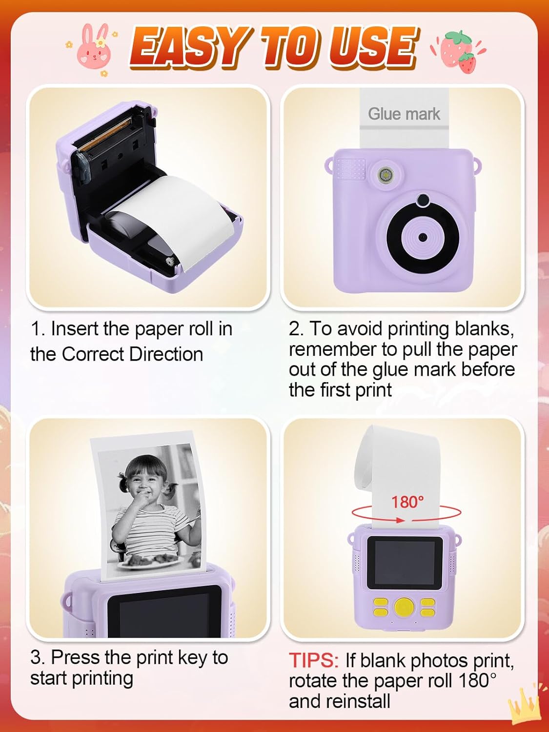 Skiennix Instant Camera Print Refill Paper - 12 Rolls of Thermal Photo Printer Paper for Kids, Perfect Birthday Gift