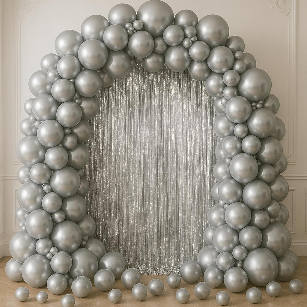 Voircoloria Foil Fringe Backdrop Curtains - 3.3 x 6.6 Ft Tinsel Streamers for Parties | Silver