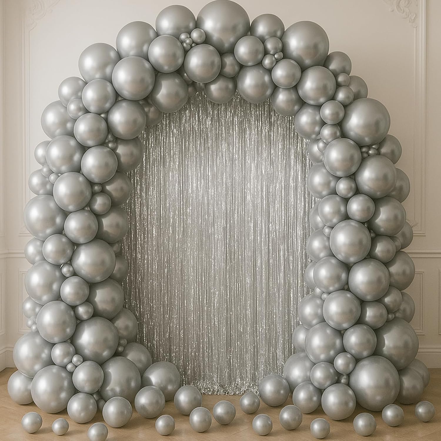 Voircoloria Foil Fringe Backdrop Curtains - 3.3 x 6.6 Ft Tinsel Streamers for Parties | Silver
