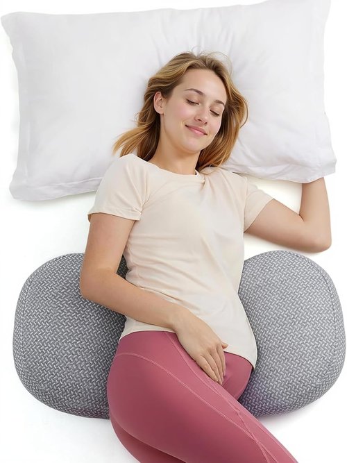 Momcozy Pregnancy Pillow - W-Shaped Maternity Support for Side Sleepers | Adjustable Travel Wedge, Deep Grey
