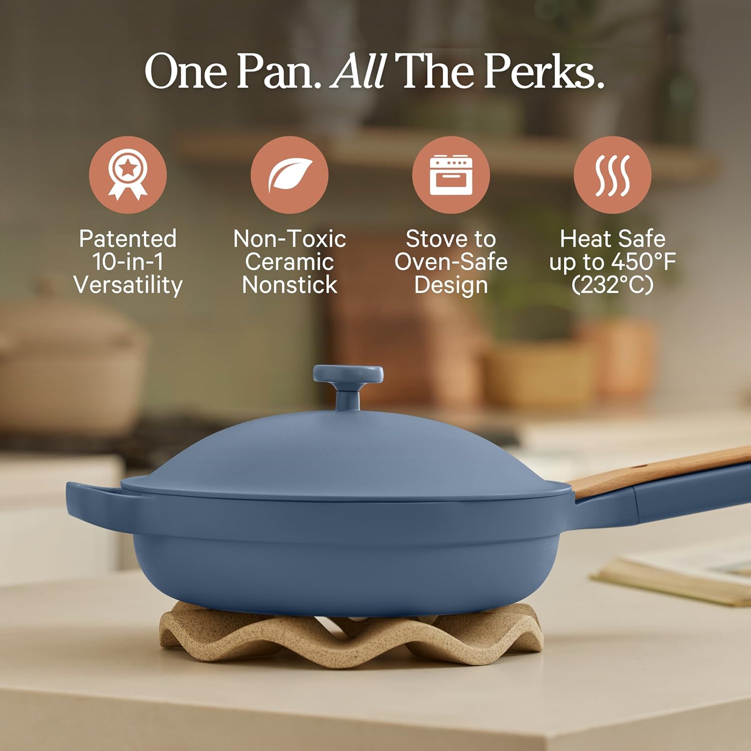 Our Place Always Pan 2.0 - 10.5” Nonstick Ceramic Cookware | Versatile 10-in-1 Frying & Sauté Pan | Safe for All Cooktops & Ovens up to 450°F | Blue Salt