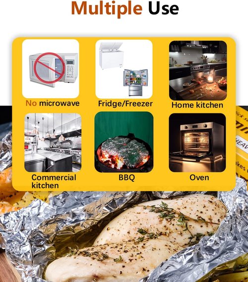 Katbite Heavy Duty Aluminum Foil Roll - 17.7 Inch Wide, 30 Micron Thick for Grilling, Baking & Catering | 525 Sq Ft