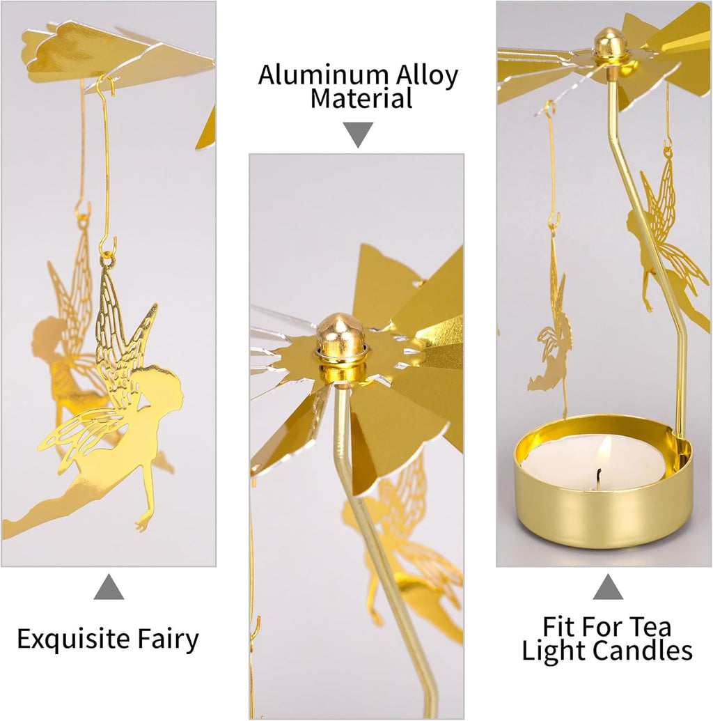 Skiennix Spinning Candle Holder - Gold Fairy Carousel Tea Light Spinner for Festive Home Decor