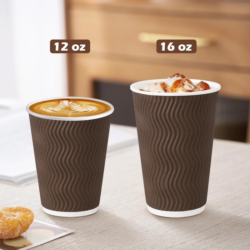 Clawsoff 90 Pack 16 oz Coffee Cups Disposable,Insulated Paper Coffee Cups,Corrugated Ripple Wall Design Paper Cup,Hot Cold Drinking Cup for Party, Picnic, Travel, Business, Home
