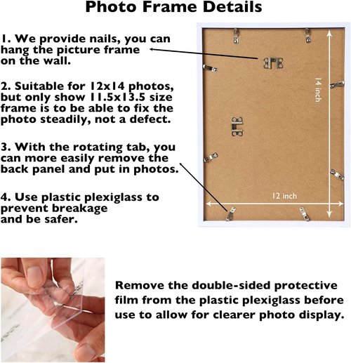 JCJMY 12x14 Picture Frame - White Wall Mount Frame for Horizontal or Vertical Display