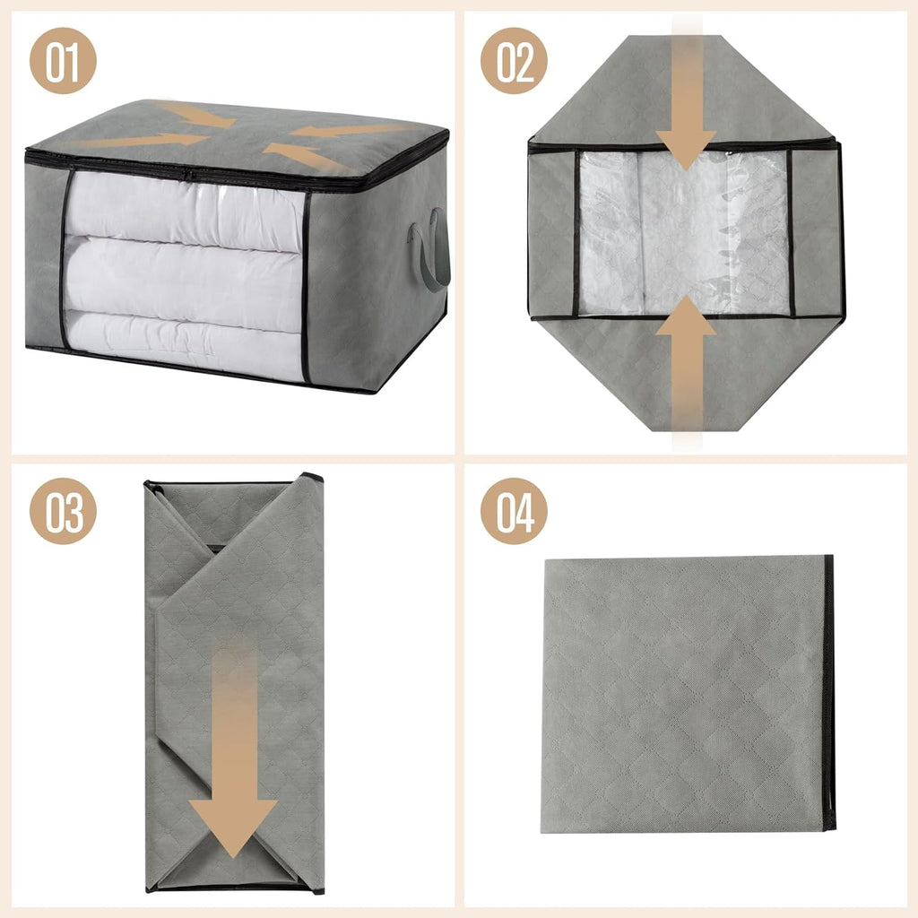 Skiennix Large Storage Bags - Foldable Closet Organizers with Lids & Reinforced Handles | 90L (4 Pack)