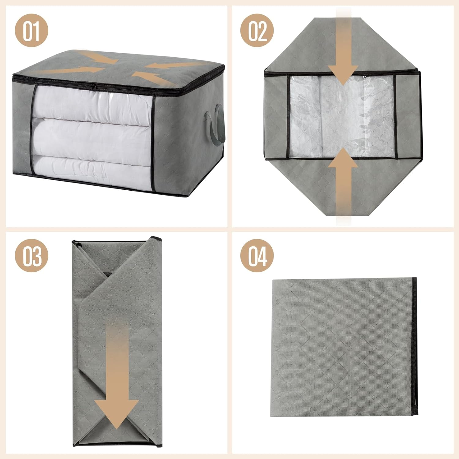 Skiennix Large Storage Bags - Foldable Closet Organizers with Lids & Reinforced Handles | 90L (4 Pack)