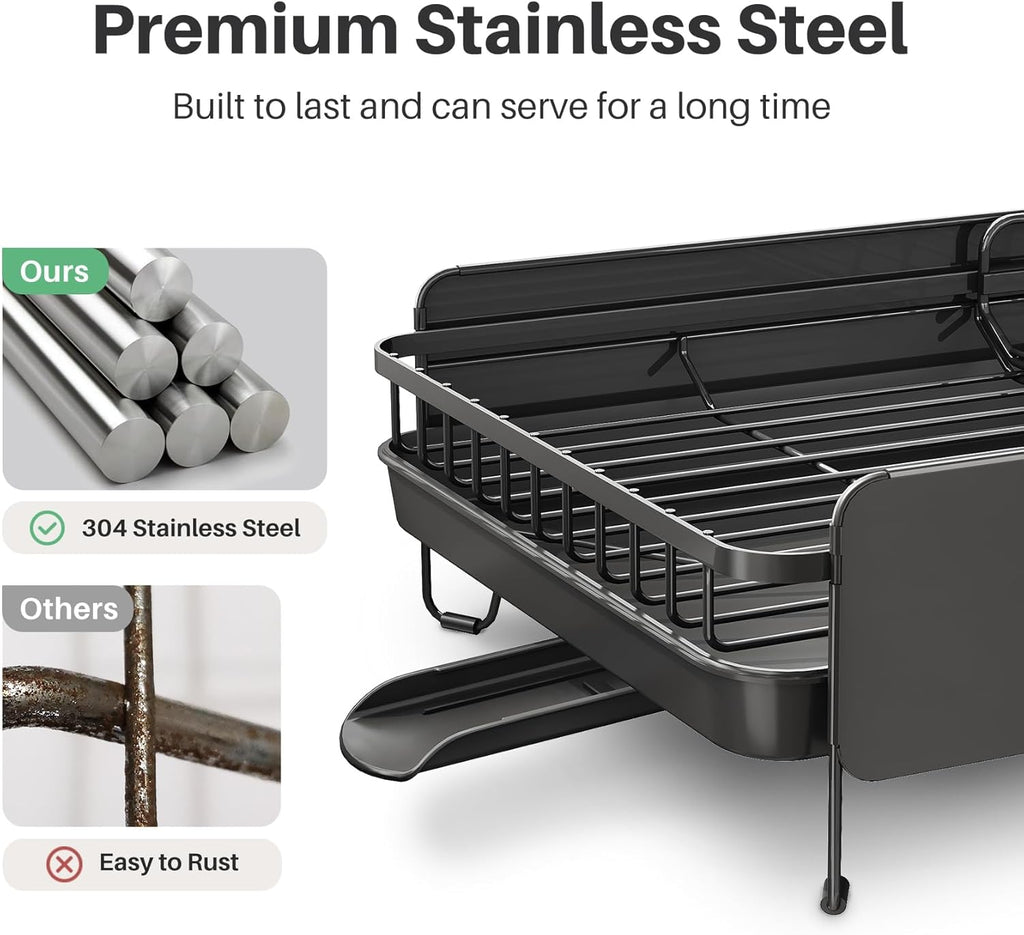 SNTD Large Dish Drying Rack - Expandable Stainless Steel Kitchen Dish Drainer (19.3" to 29.4", Black)